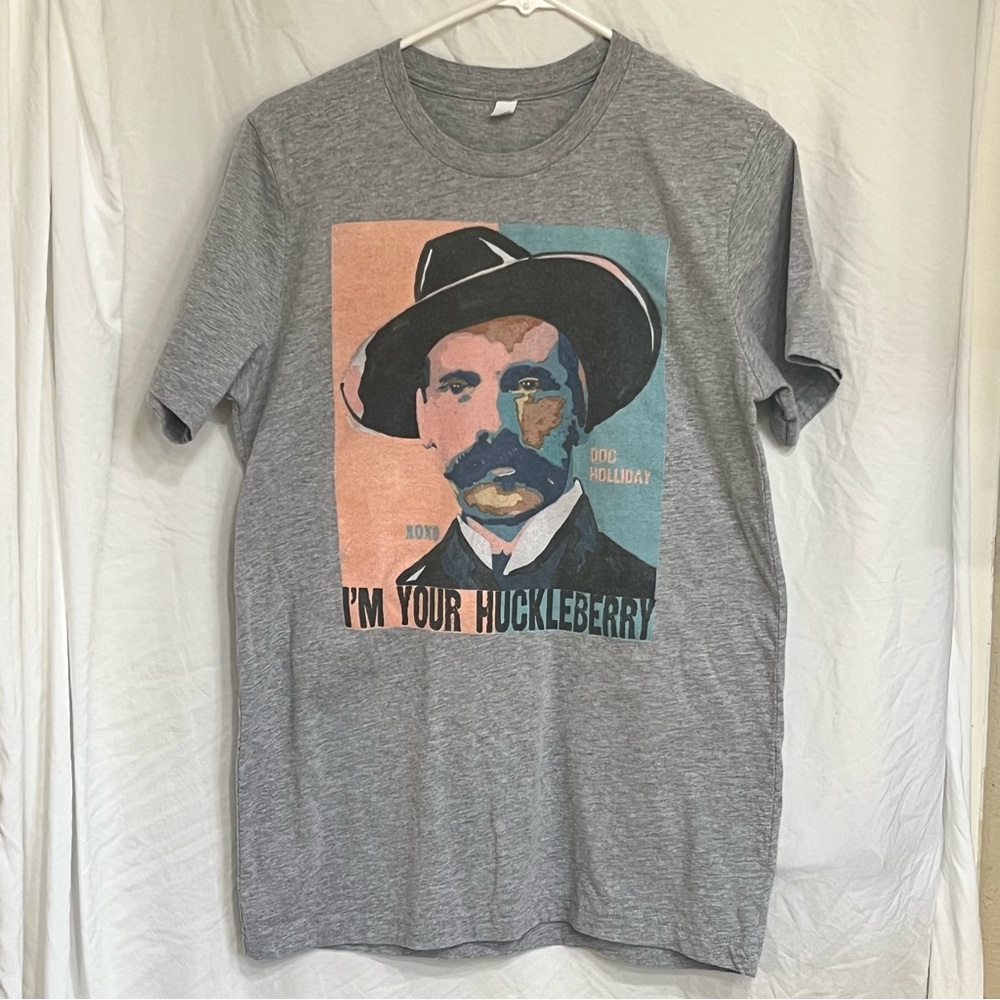Bella Canvas Gray Graphic T-Shirt with Western Print, “I’m Your Huckleberry”, M
